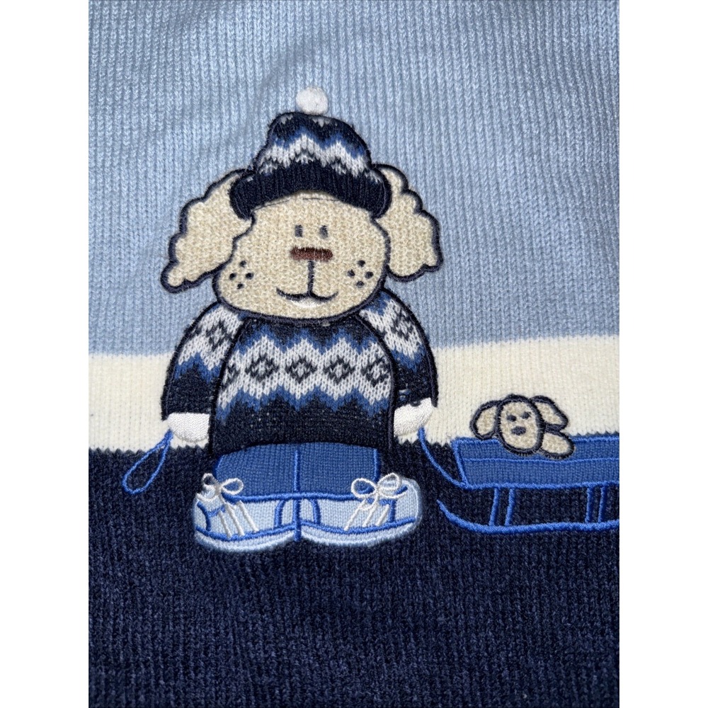 Vintage b.t. kids Puppy Dog Pulling Sled‎  Sweater  w Beanie Hat Blue 24 Months - Picture 3 of 6